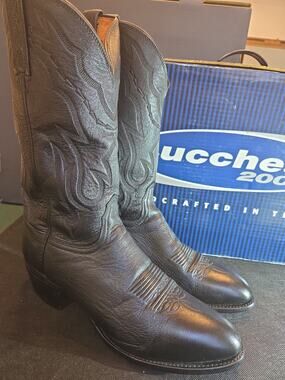 Lucchese 2000 Classic Black Leather Western Boots Men's Size 11.5D Cowboy